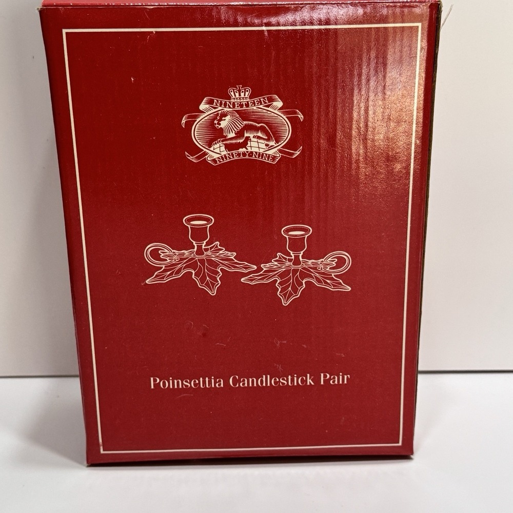 Pair Poinsettia Brass Leaf Candle Holder India Royal Gallery Christmas 2 Vtg New